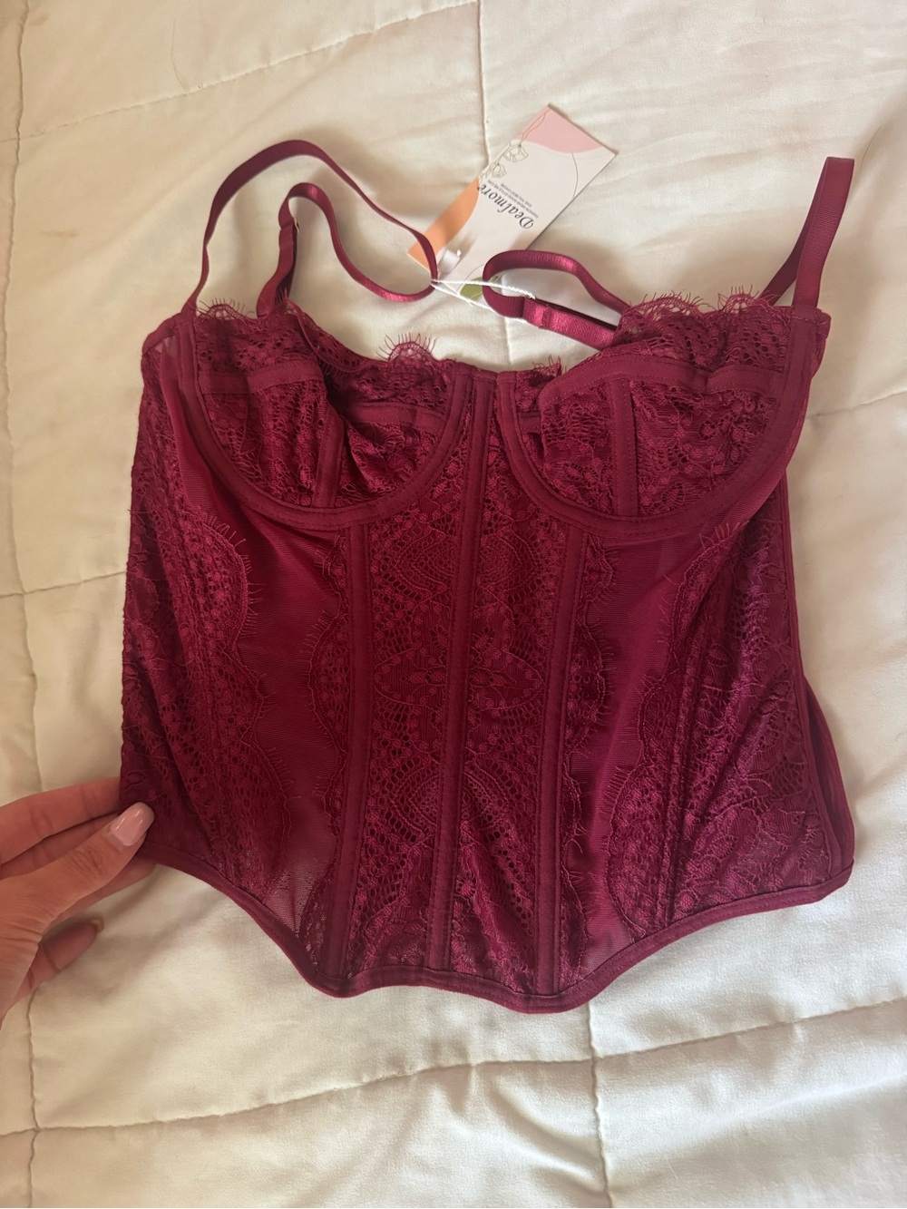 Burgundy Lace Bustier Top